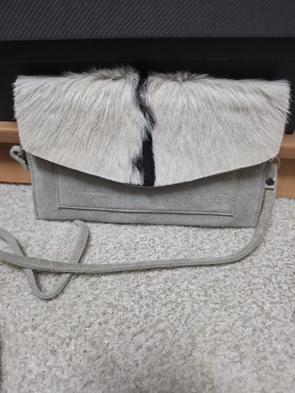 Grey Suede Crossbody with Haircalf Flap